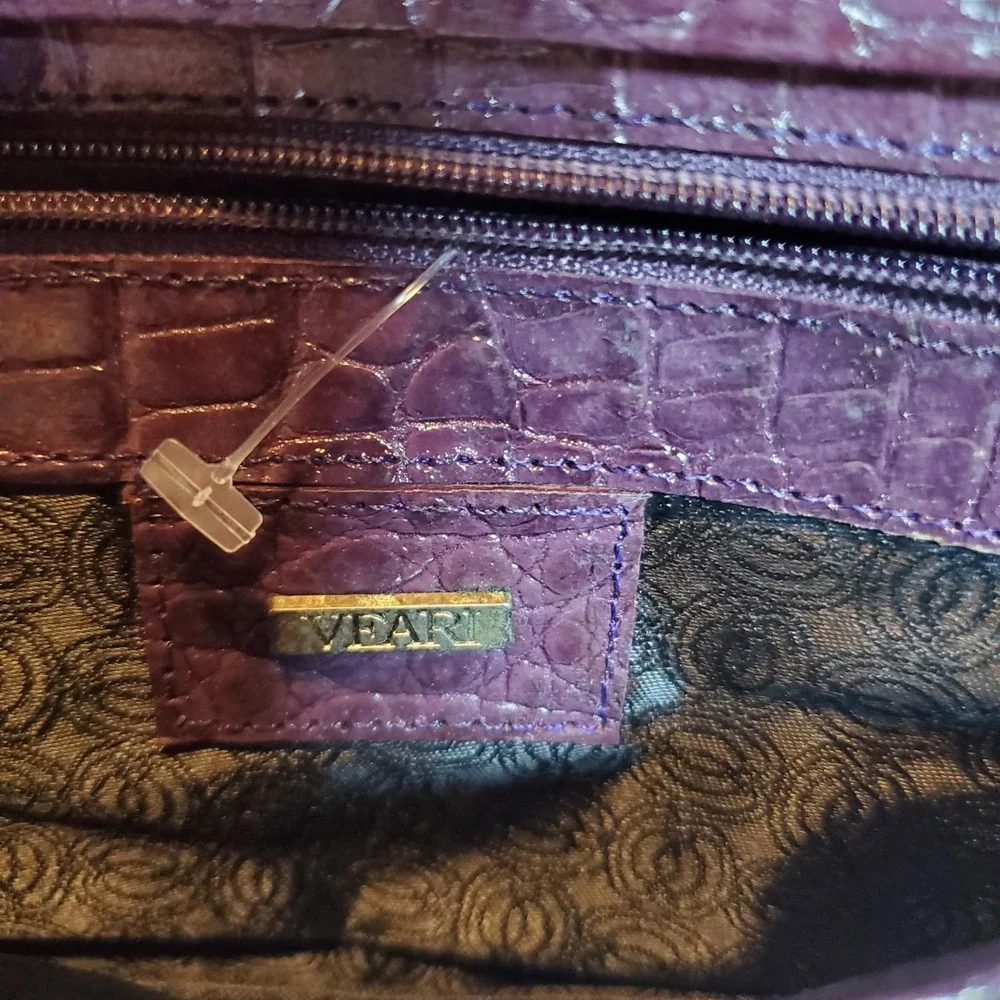 Veari Purple Crocodile Embossed Leather Tote Bag and Matching Wallet Set